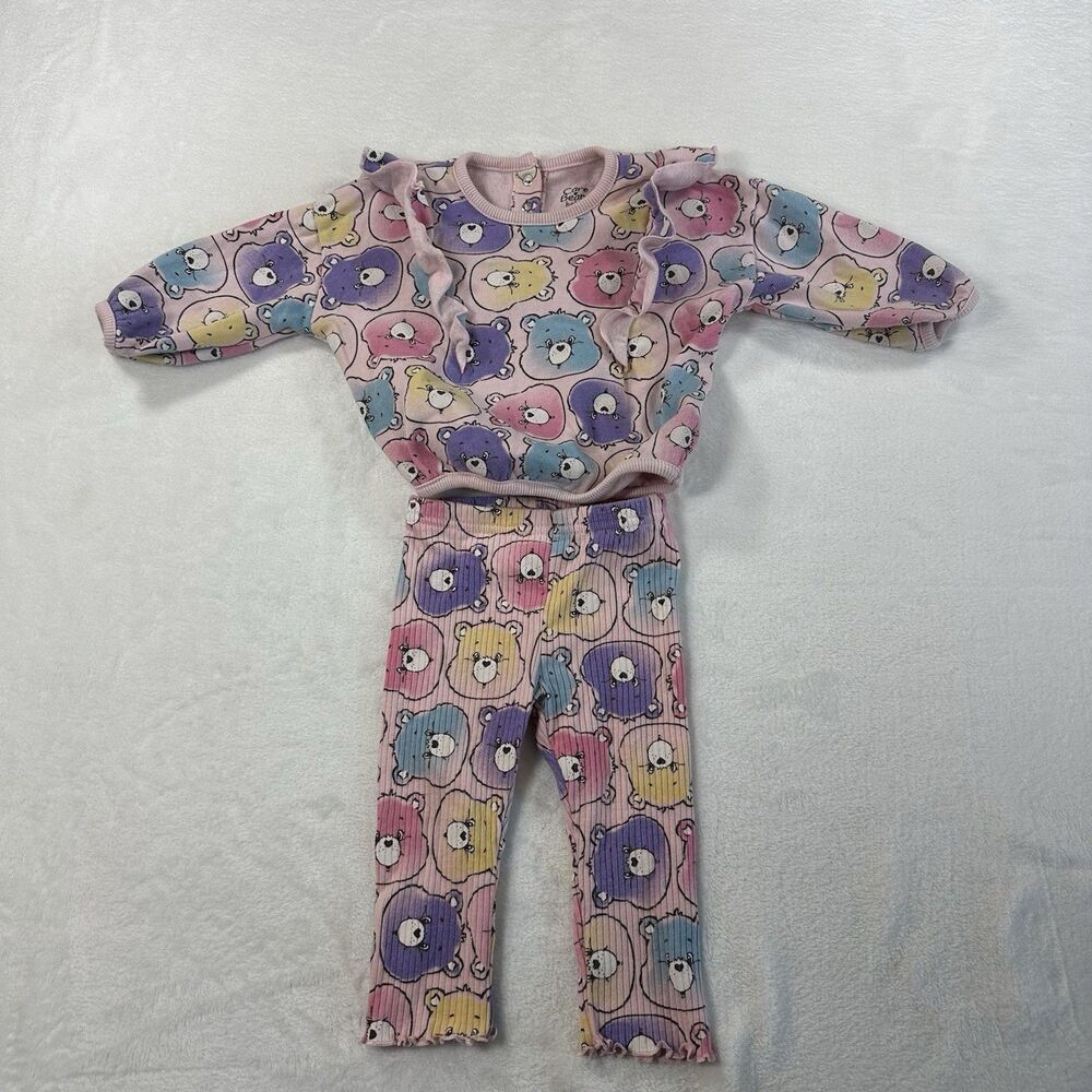 Care‎ Bears Baby Girl 2 Piece Outfit Set Pink Bear Print 6-9 Months Ribbed